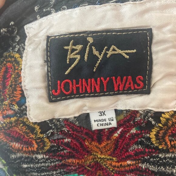 Johnny Was Biya Veda Bird Botanical Silk Blouse 3X Black Embroidered Repaired - Picture 6 of 11